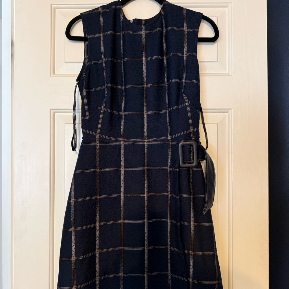 Calvin Klein Navy and Brown Checkered Mini Dress